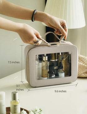 Popvibe Travel Cosmetic Case inside view demonstrates roomy layout for makeup and skincare.