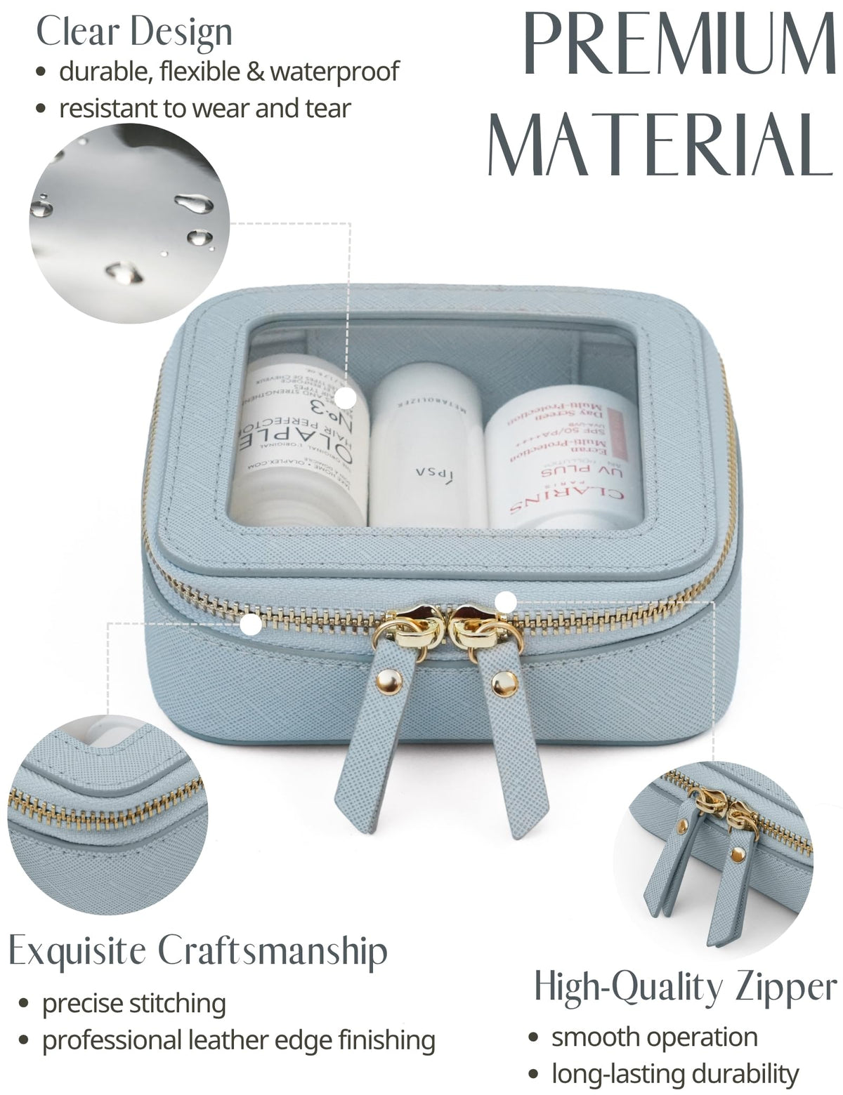 Popvibe Water-resistant makeup bag easy cleaning with damp cloth