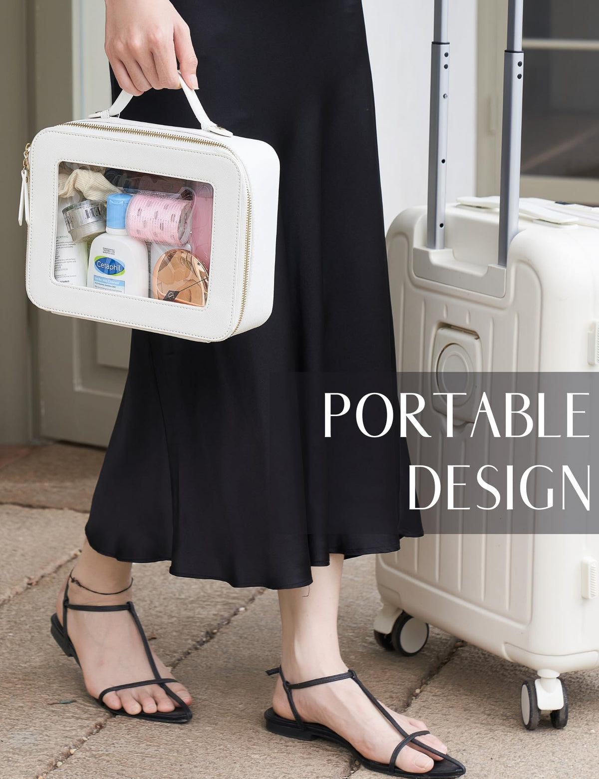 Popvibe waterproof makeup bag protects contents during travel.