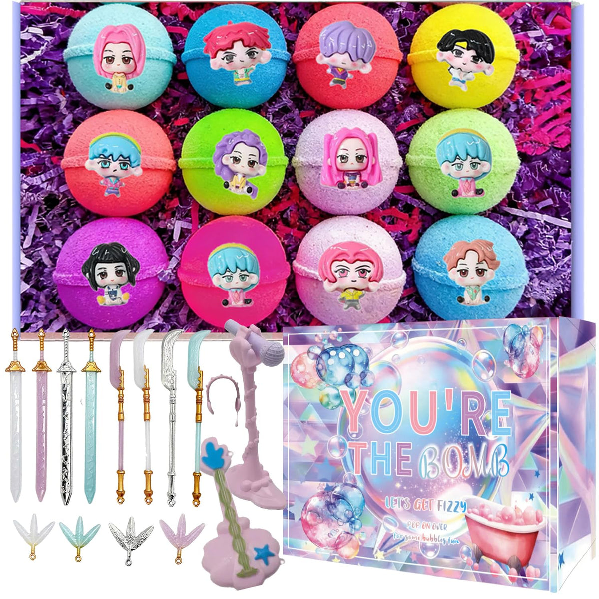 POPYHMLT bath bomb with surprise inside, colorful fizz and collectible toy