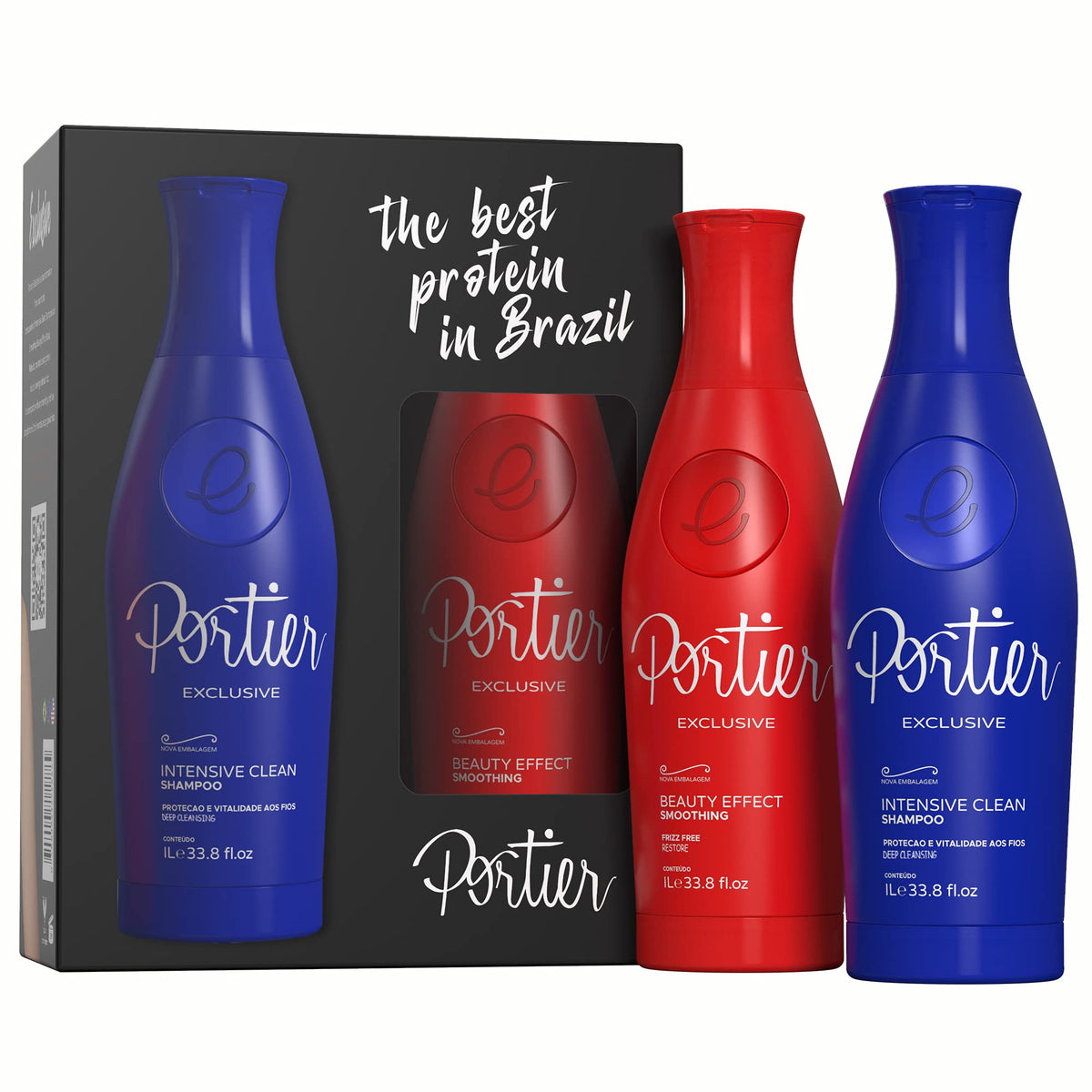 Portier Exclusive Keratin Treatment 1L bottle for frizz control and shine.
