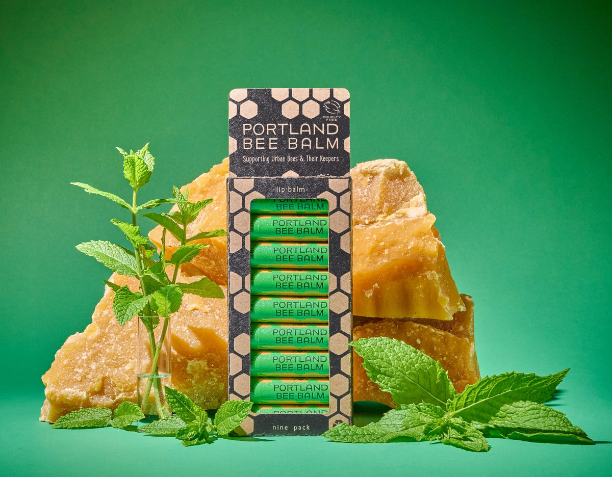 Portland Bee Balm peppermint-coolness closeup conveys refreshing lip sensation.
