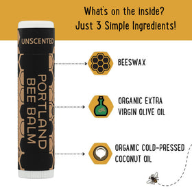 Portland Bee Balm texture closeup illustrates creamy, non-greasy lip application