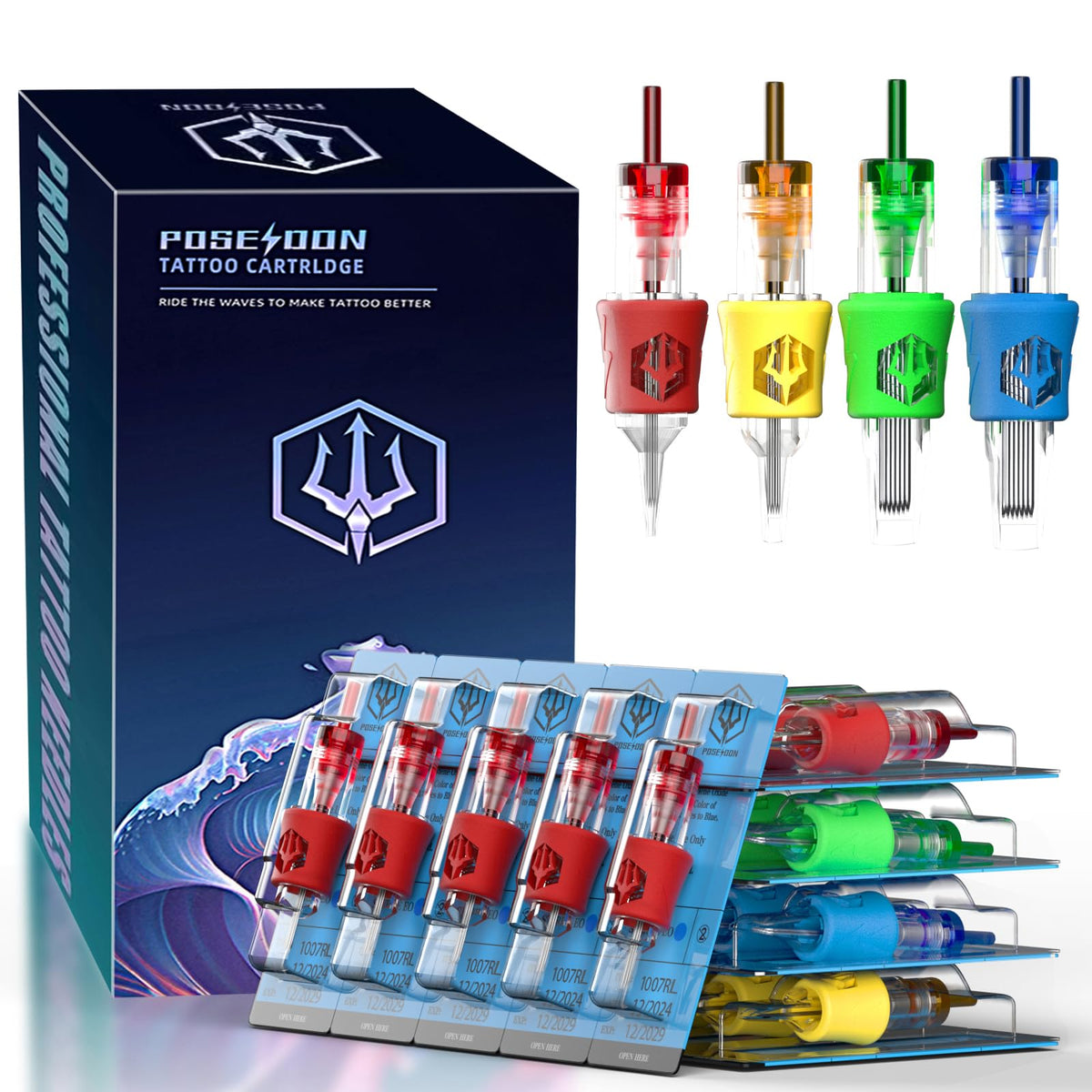 POSEIDON tattoo cartridges 50-pack front view for ready-to-use sessions