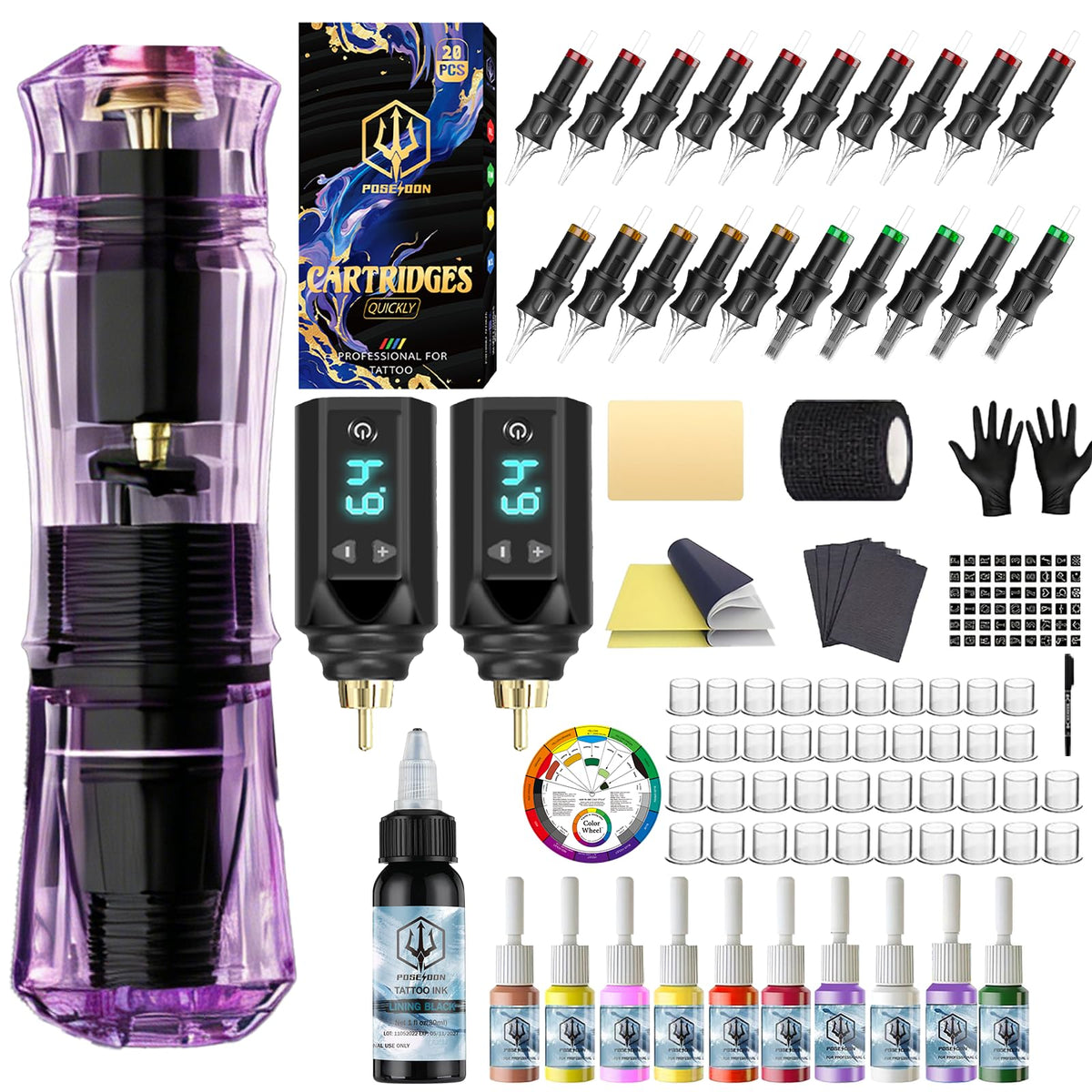 POSEIDON tattoo pen set cordless for portable practice sessions.