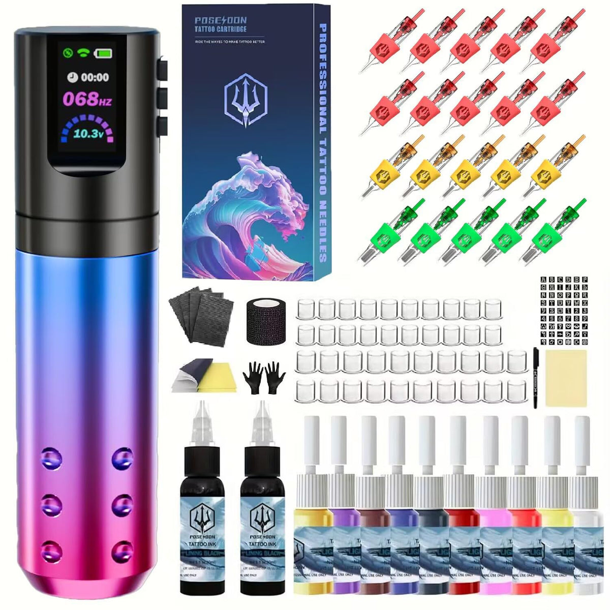 POSEIDON tattoo pen wireless shows portability for home practice and precise lines.