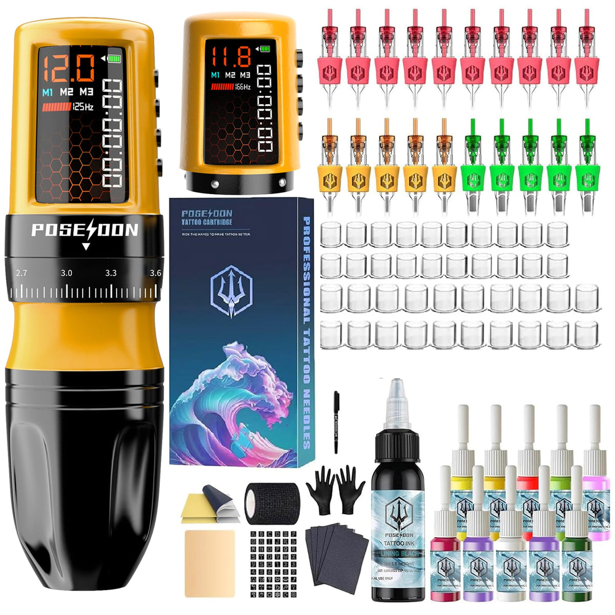 POSEIDON wireless tattoo pen kit enabling cordless professional use.