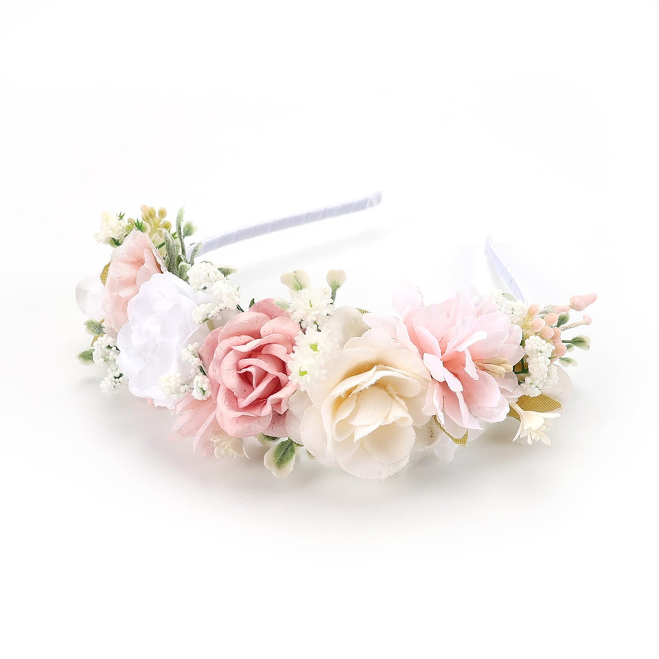 PoshMyra pink white flower crown hairband, ideal for birthday photos