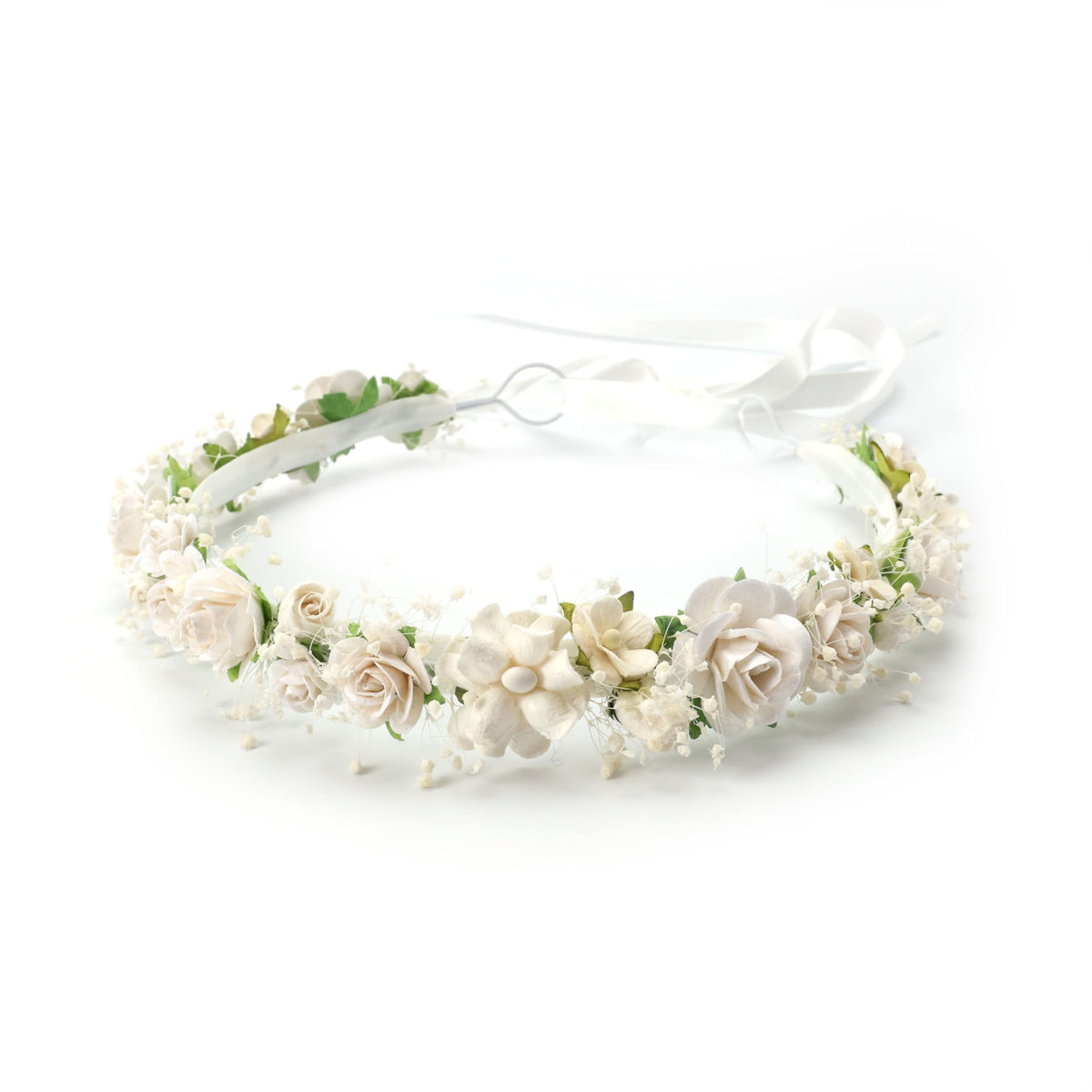 PoshMyra white flower crown with baby's breath detail for celebrations