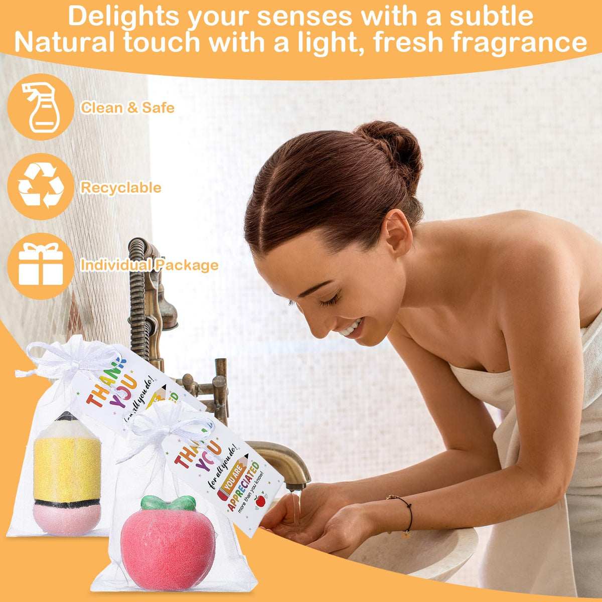 Potchen organza bags keep each bath bomb neatly presented.