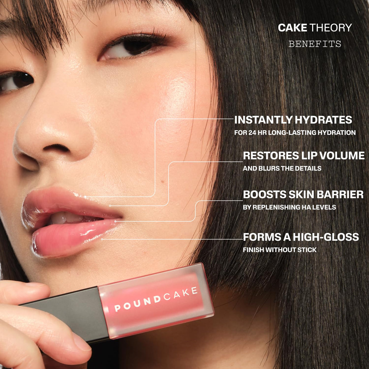 POUND CAKE Cake Theory lip-tone oil swatch demonstrates color balance on skin