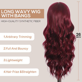 POUWENEY Burgundy Wig texture closeup reveals soft fluffy synthetic fibers