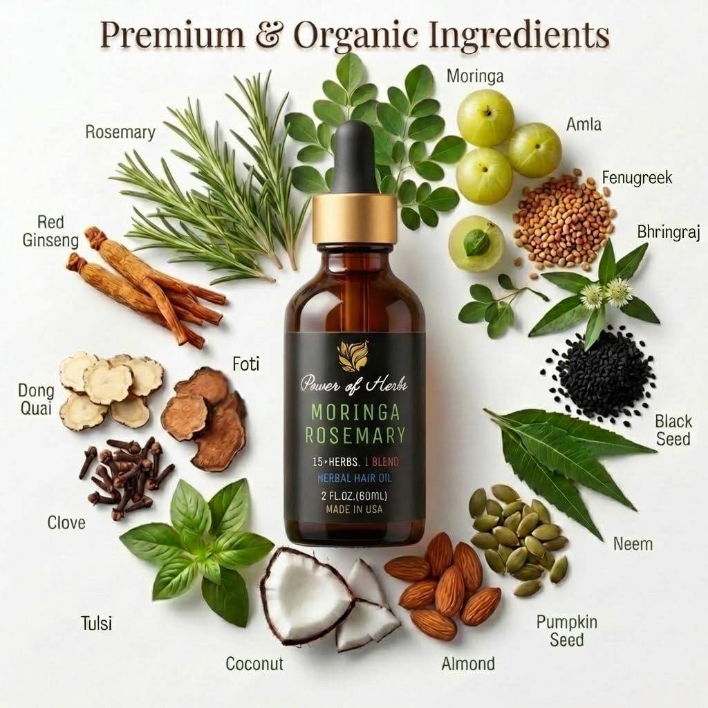 Power of Herbs Hair Oil application on scalp showing soothing, non-greasy absorption.