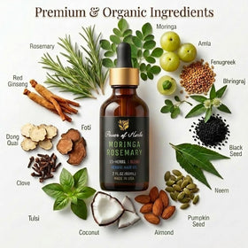 Power of Herbs Hair Oil application on scalp showing soothing, non-greasy absorption.