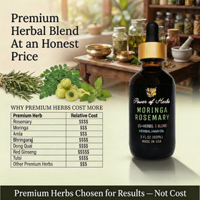 Power of Herbs Herbal blend close-up highlighting 15+ botanicals.