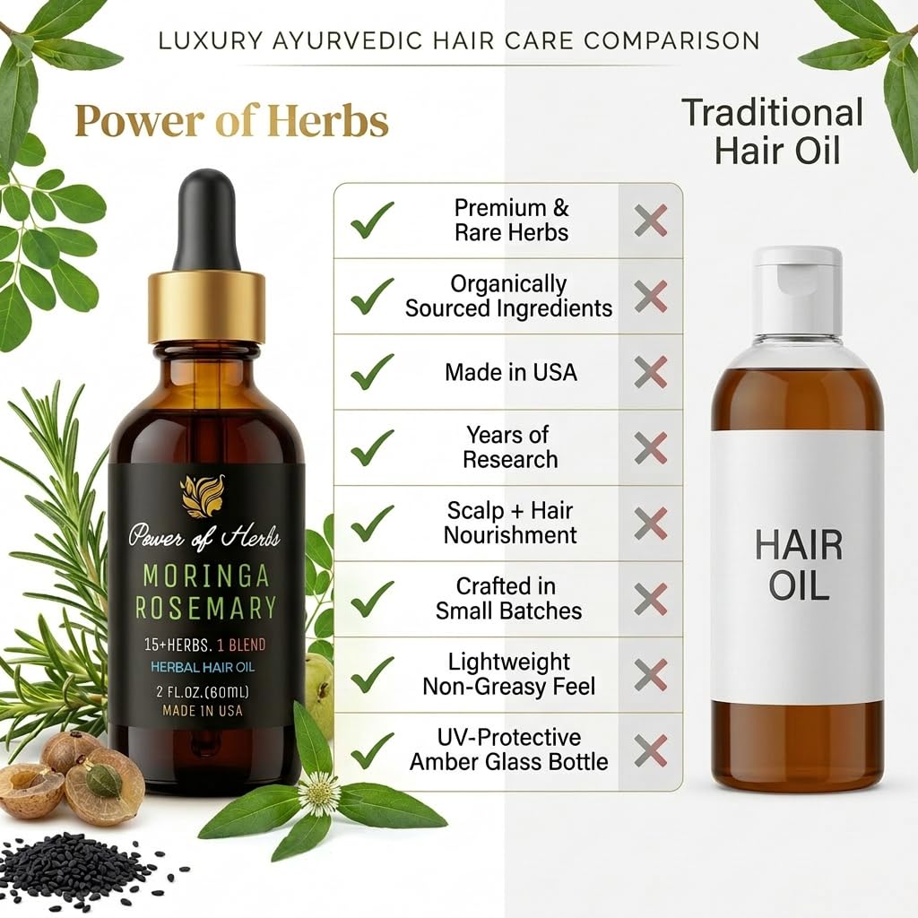 Power of Herbs Lightweight oil on hair delivering shine and softness.