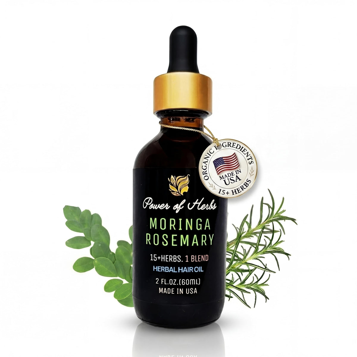 Power of Herbs Moringa Rosemary Hair Oil bottle for healthier hair.