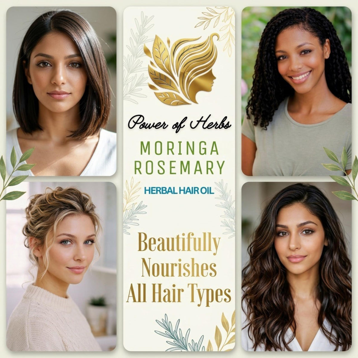 Power of Herbs Moringa Rosemary Hair Oil pour showing lightweight, fast-absorbing feel.