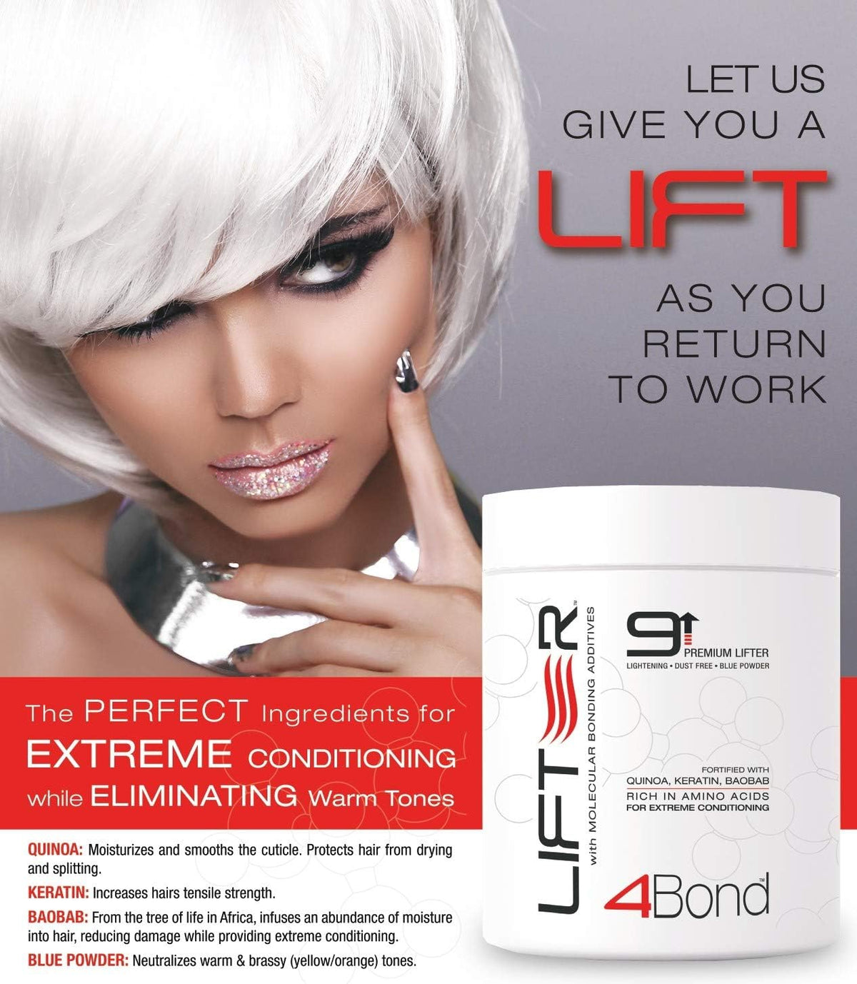 PowerTools 4BOND powder jar with quinoa and keratin for conditioning during lightening