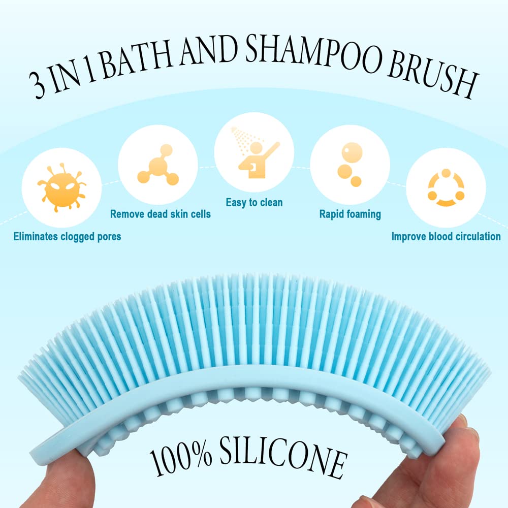 PQRUU blue silicone loofah for thorough exfoliation and refreshing shower routine.
