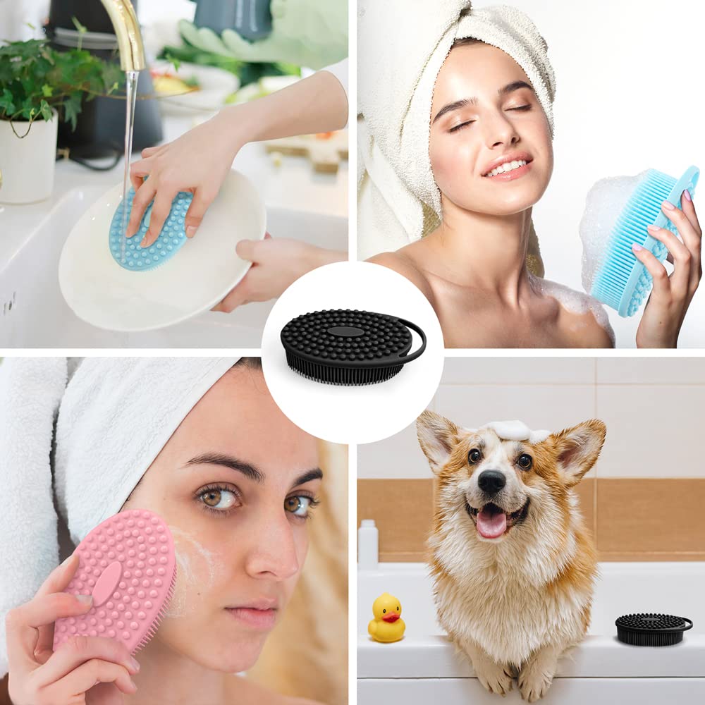 PQRUU six-pack silicone body scrubber multicolor set for shared use.