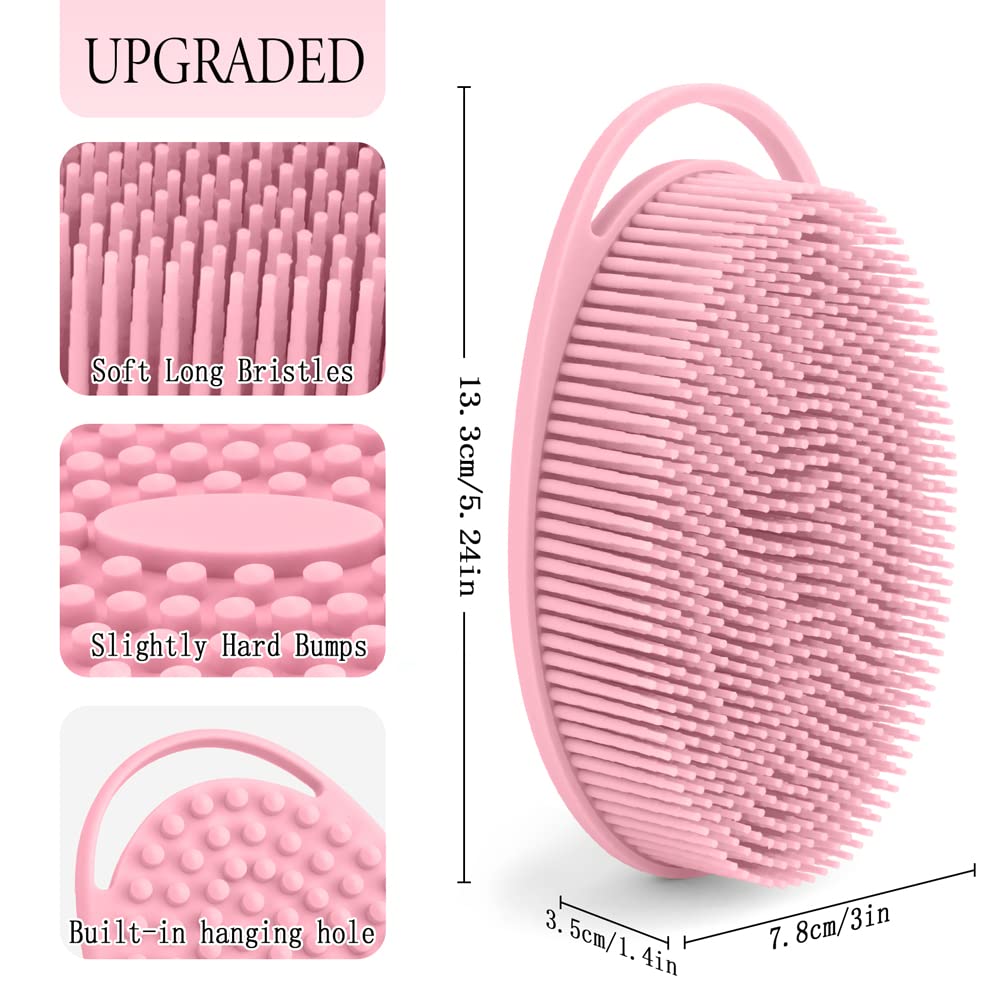 PQRUU pink scrubber provides gentle exfoliation for sensitive skin during baths.