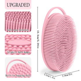 PQRUU pink scrubber provides gentle exfoliation for sensitive skin during baths.