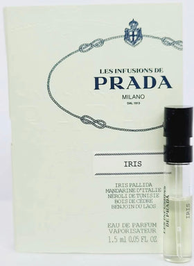 Prada Infusion d'Iris packaging box highlighting premium branding and travel-friendly presentation