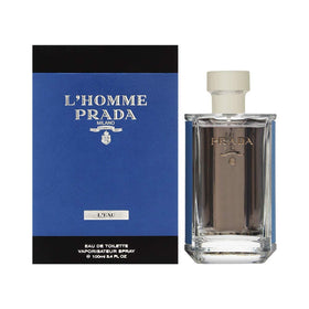 Prada L'Homme L'Eau bottle front view, a refined everyday fragrance for modern men.