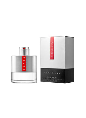 Prada Luna Rossa bottle label highlights masculine fragrance notes.