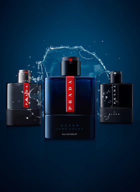 Prada Luna Rossa Ocean iris note close-up.