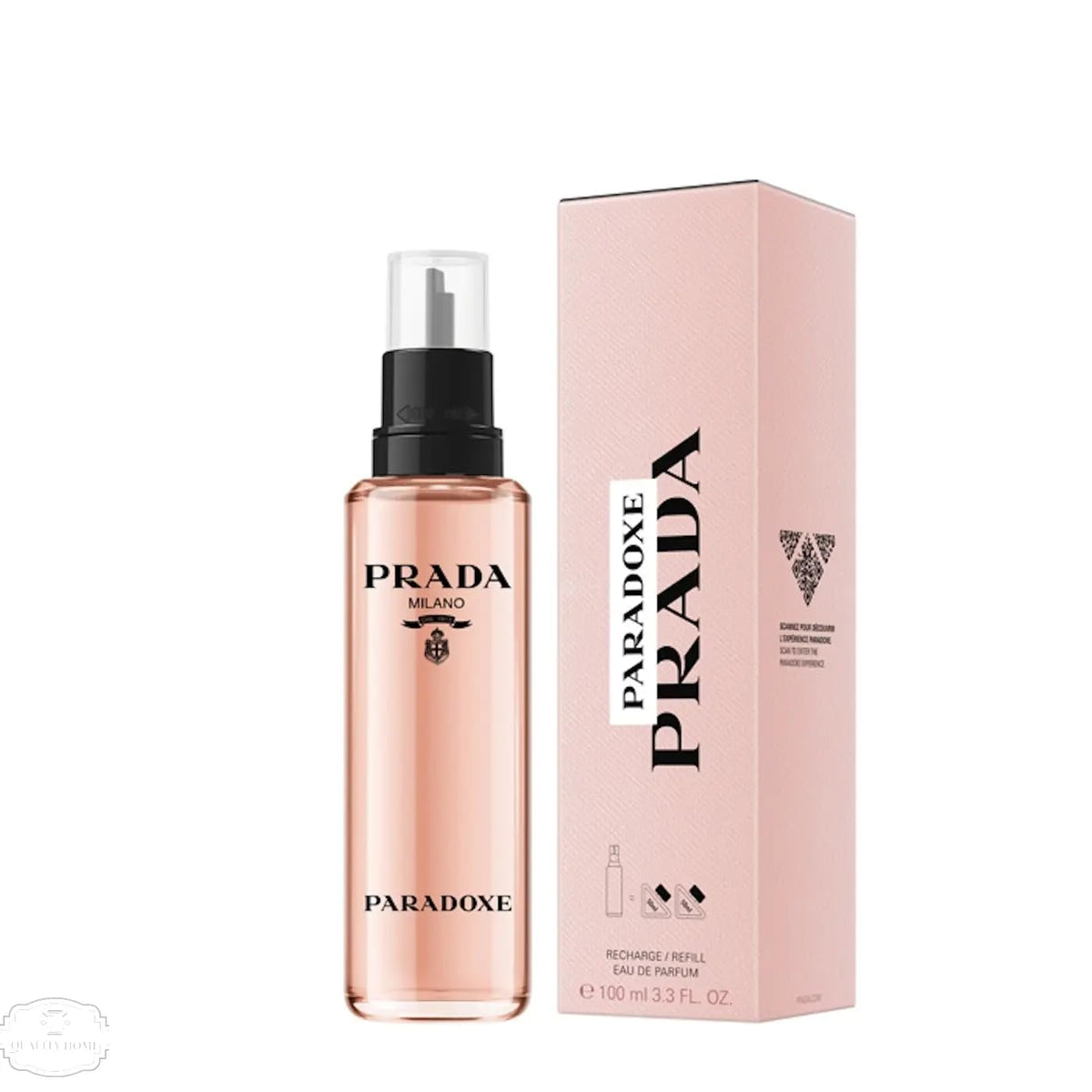 Prada Paradoxe refillable spray bottle for women, lasting floral-amber scent.