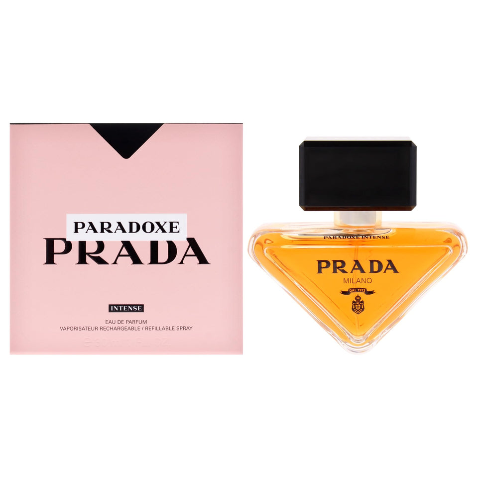 Prada Paradoxe Intense bottle front, sleek refillable design for on-the-go luxury.