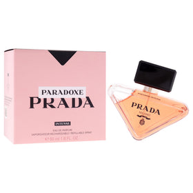 Prada Paradoxe Intense refillable spray highlighted for long-lasting fragrance at any time.