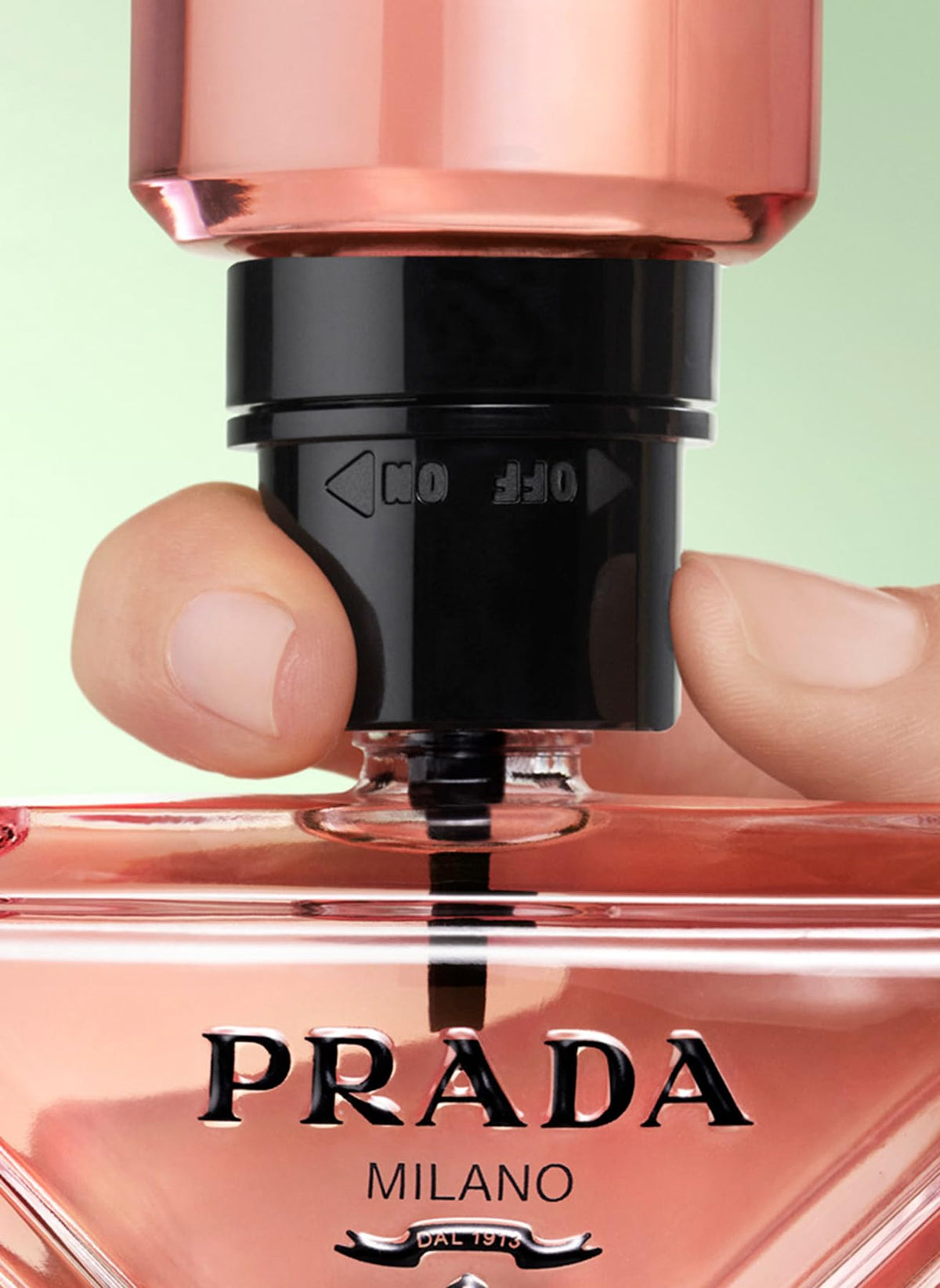 Refillable Prada Paradoxe Virtual Flower bottle close-up showcasing sustainable luxury