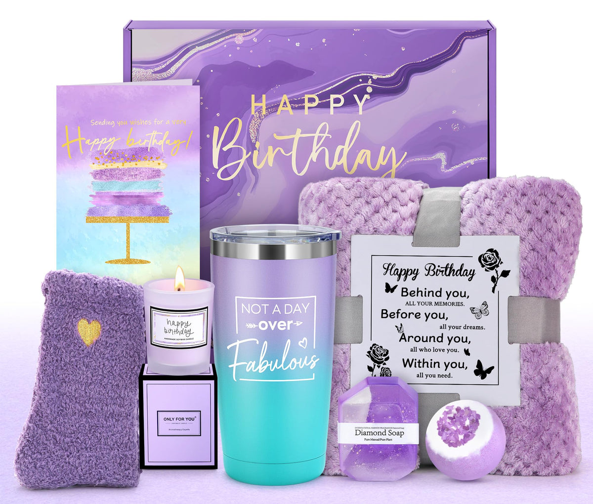Pradnel birthday gifts for women purple gift basket—perfect for birthdays and celebrations.