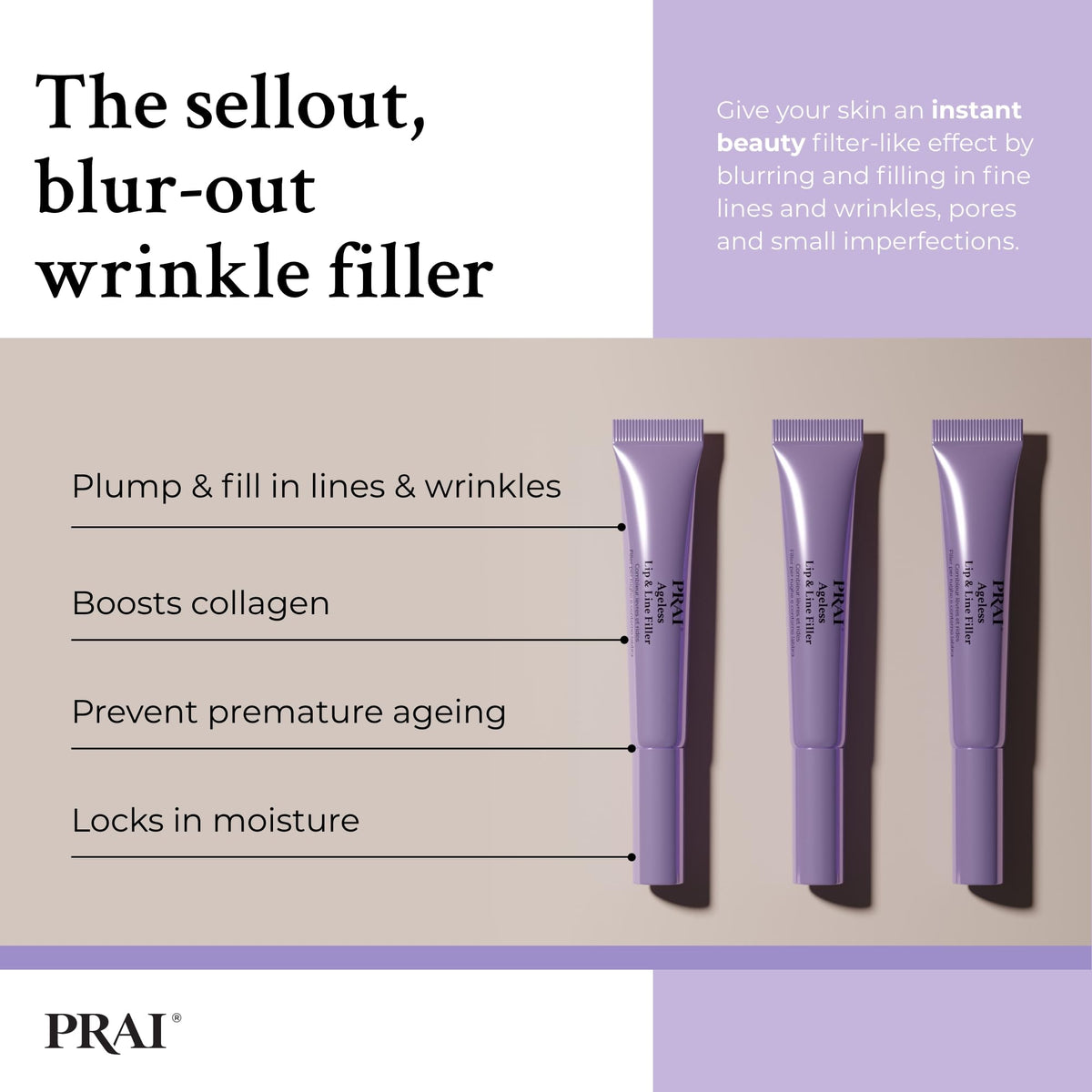 PRAI Beauty plumps and smooths lines around the mouth for a softer smile.
