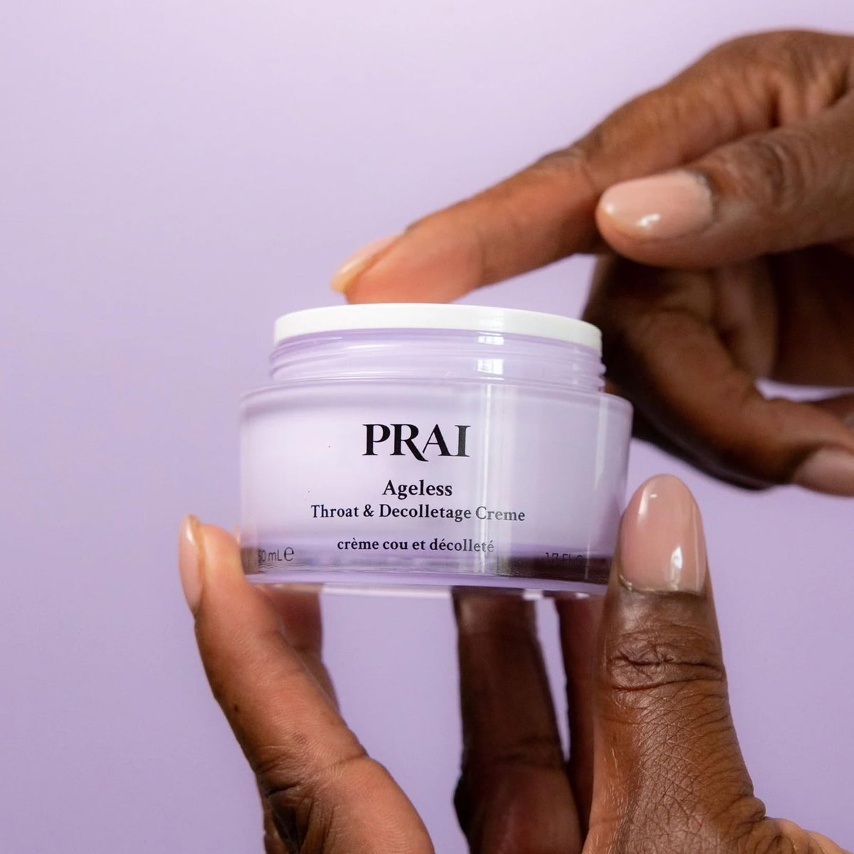 PRAI neck-creme decolletage-area focus highlights neck and chest care.