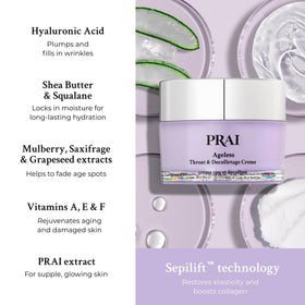 PRAI Neck Creme with hyaluronic acid delivers lasting moisture.