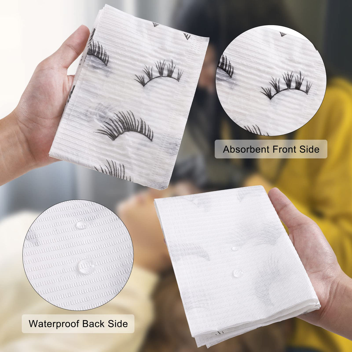 PRASNE bib with black eyelash print adds stylish protection.