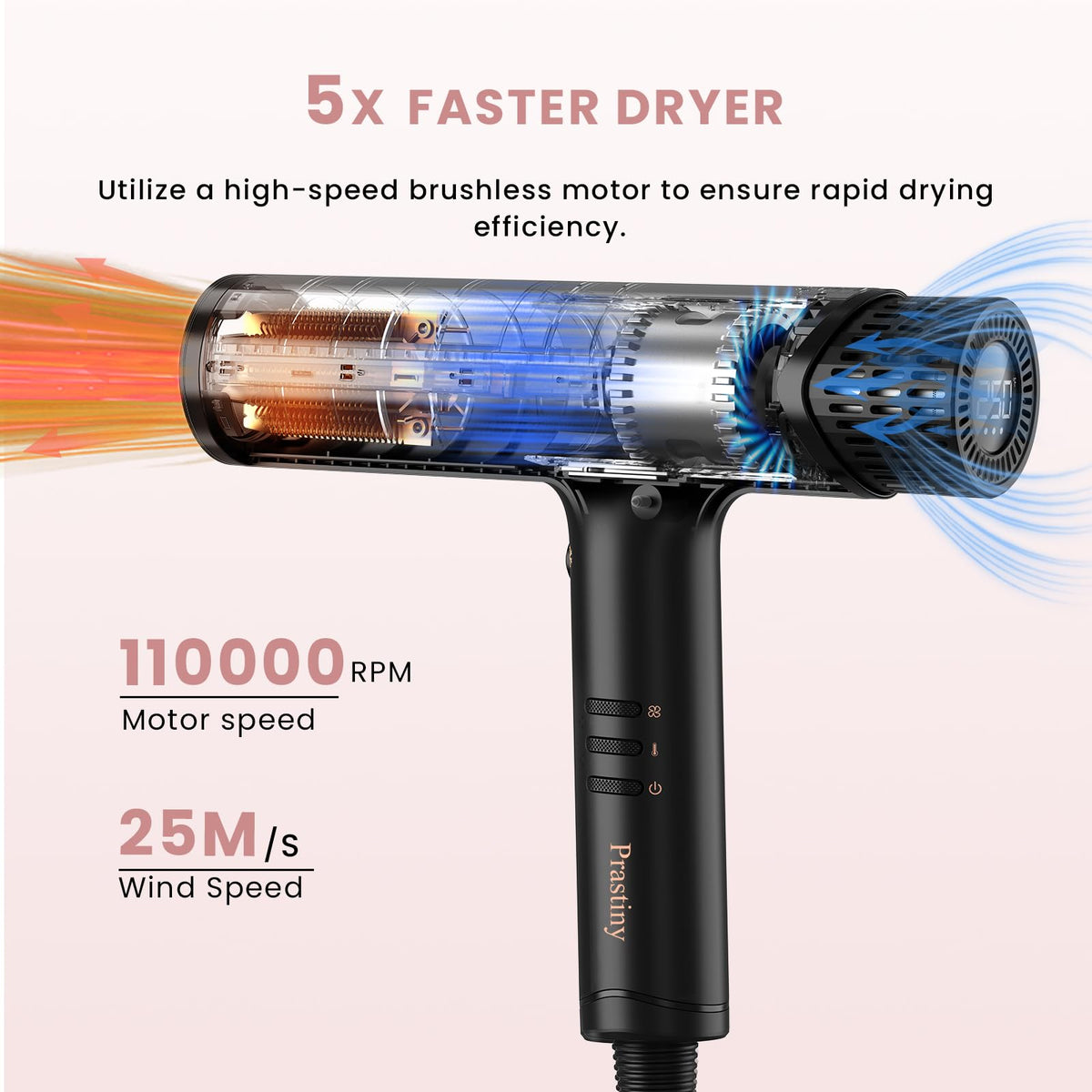 Prastiny hair dryer diffuser side view for smooth, defined curls.