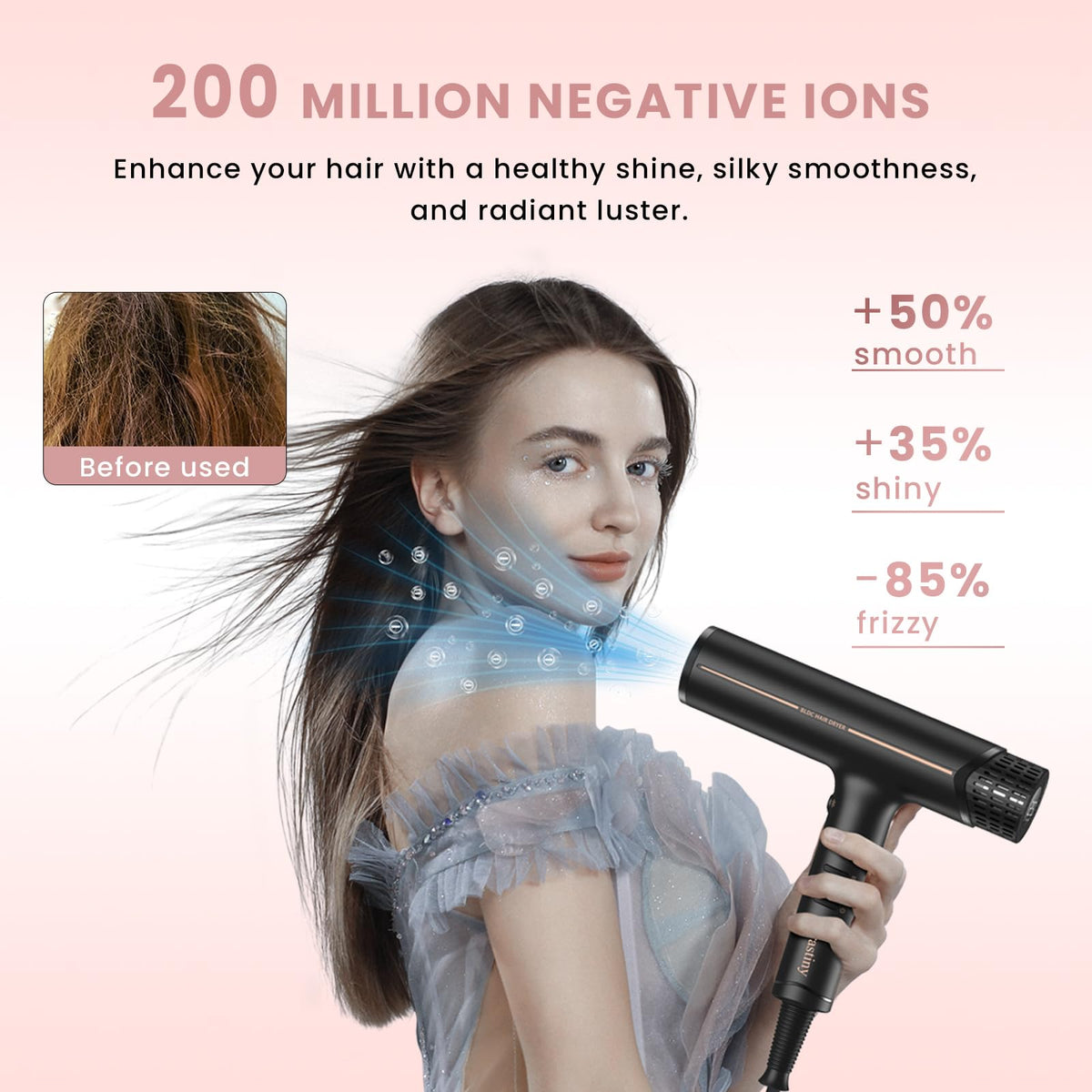 Prastiny hair dryer motor exposure highlights high-speed drying capability.