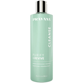 PRAVANA Purify & Revive shampoo bottle being poured to dissolve mineral deposits.