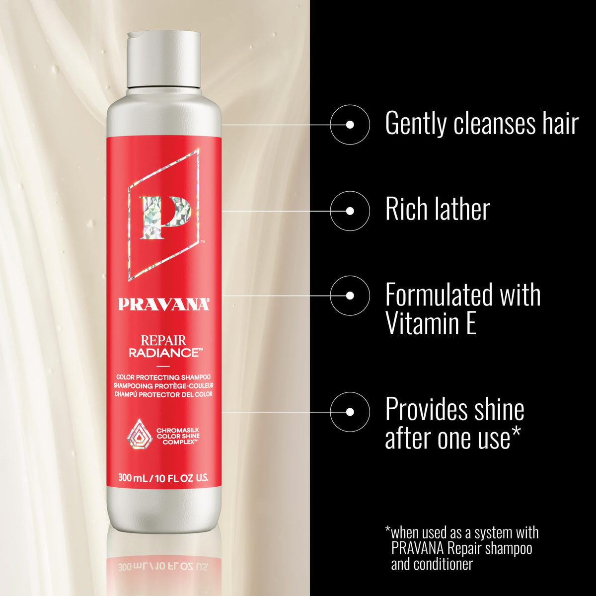 Pravana Repair Radiance Shampoo with pump for easy, even distribution