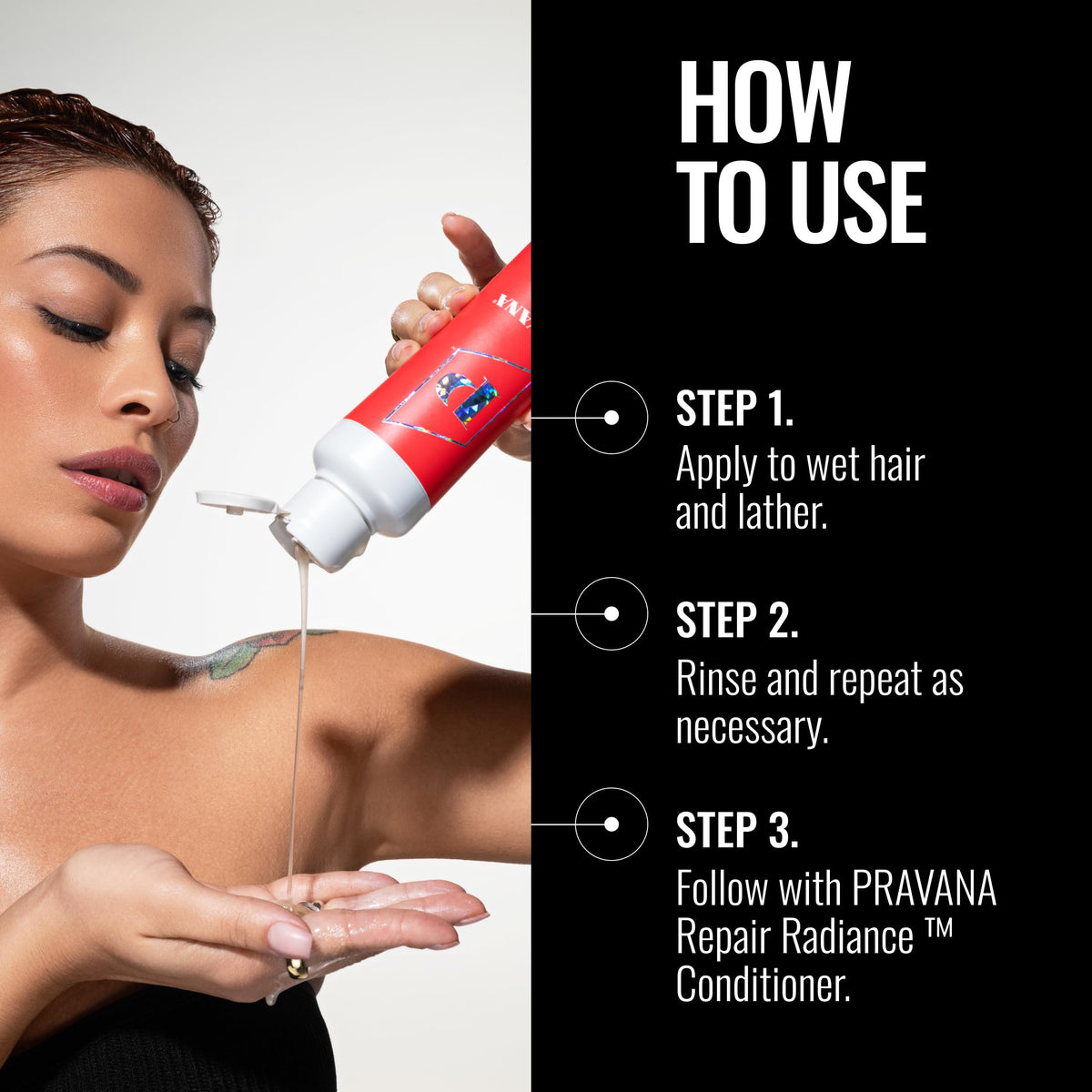 Vitamin E conditioning highlight in Pravana Repair Radiance Shampoo