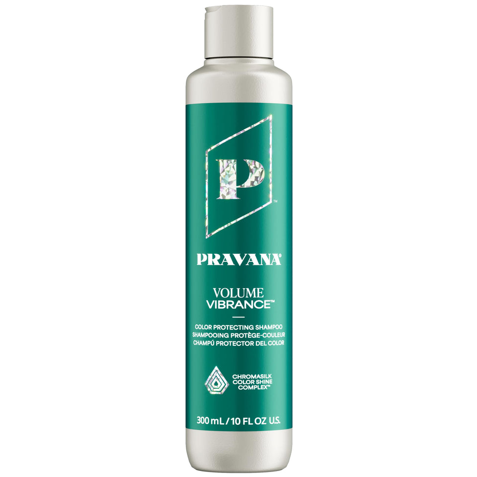 Pravana Volume Vibrance Shampoo bottle front, color-safe cleanse for color-treated hair