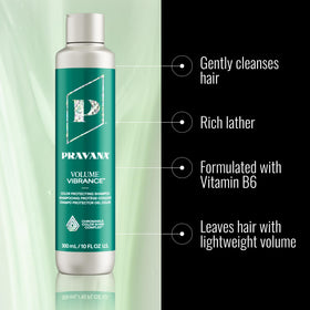 Pouring Pravana Volume Vibrance Shampoo showing lightweight cleansing