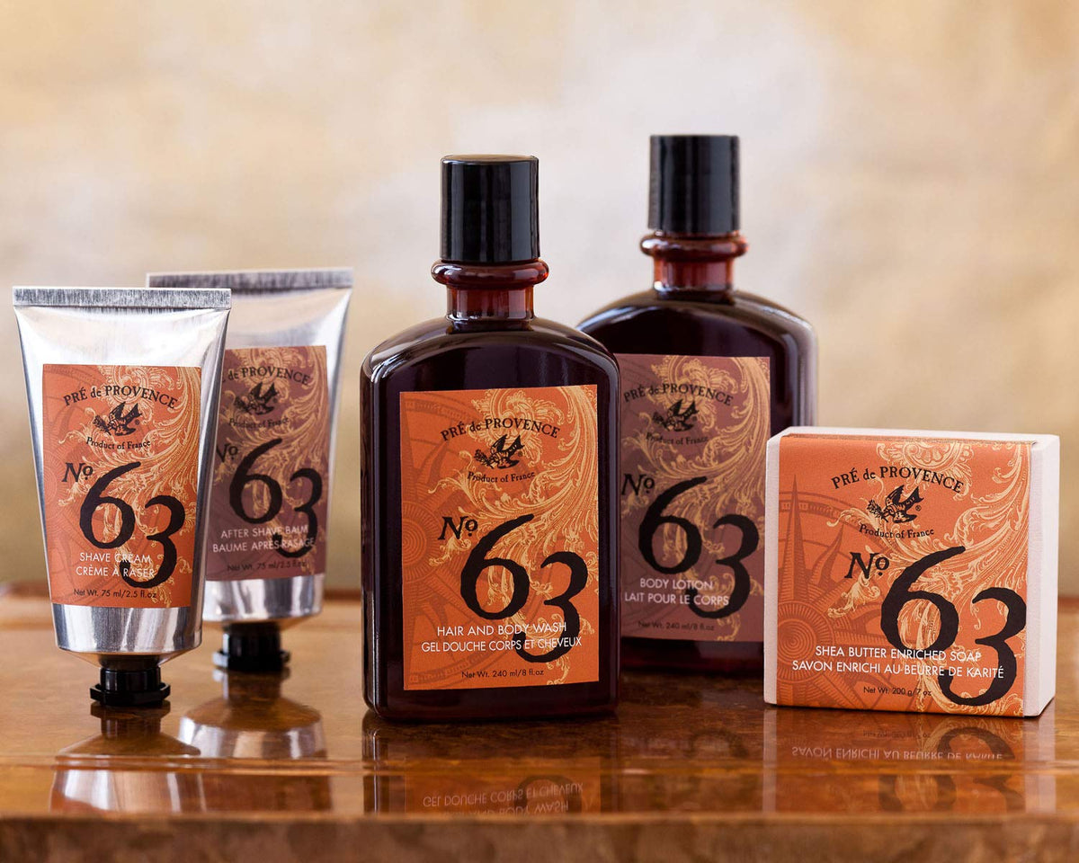 Pre de Provence No.63 beard oil bottle, nourishes facial hair and skin.