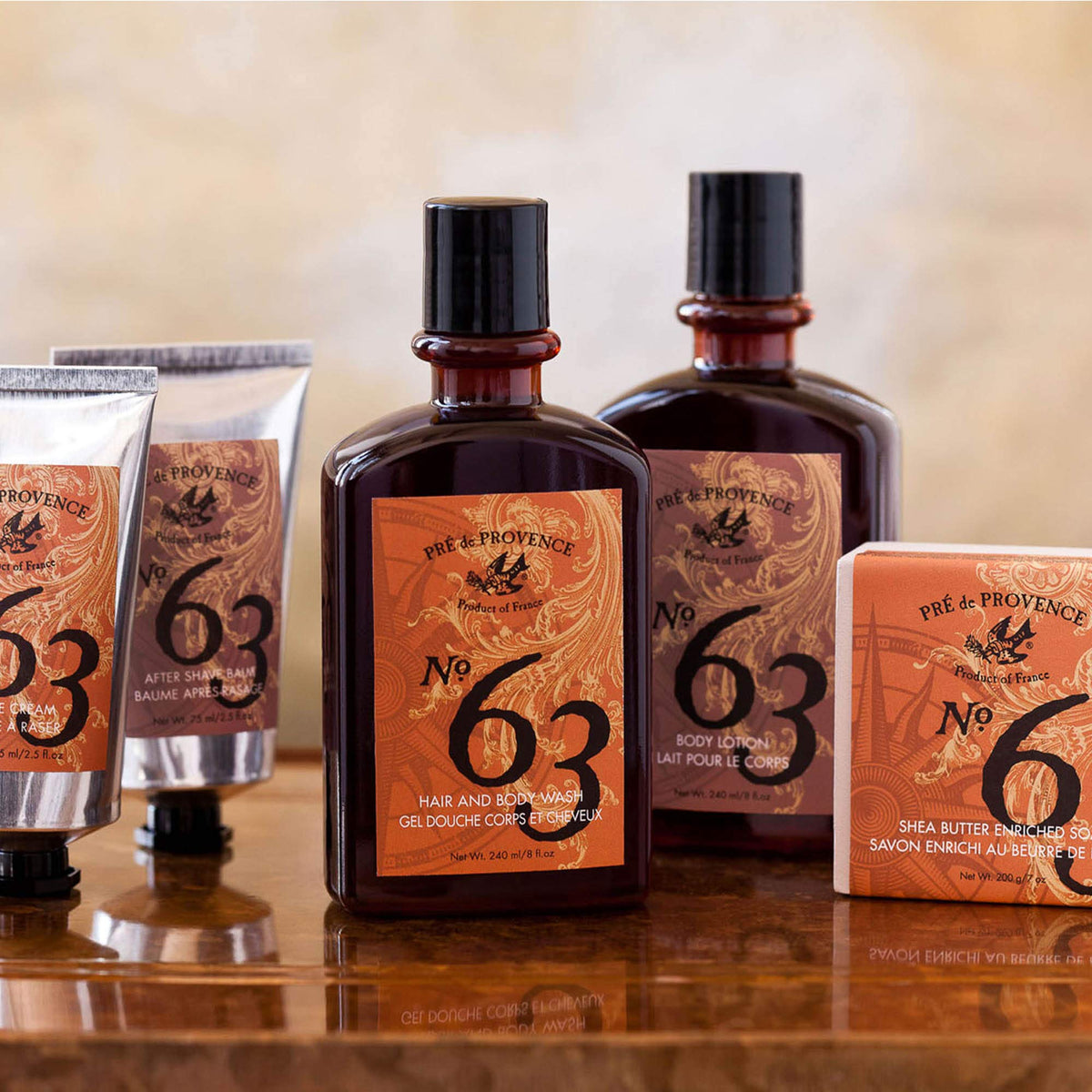 Pre de Provence No.63 lotion bottle, hydrating formula for daily comfort.