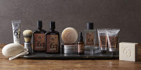 Pre de Provence No.63 shower gel bottle, refreshing masculine cleanse.